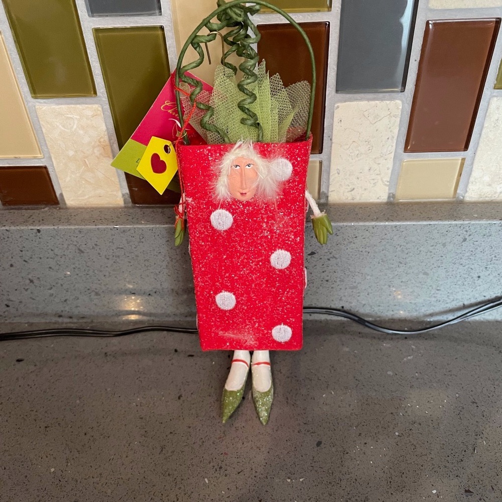 Vintage Krinkles Patience Brewster gift bag lady ornament